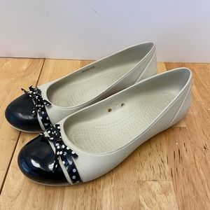 Flats Croccs with black front end and bow